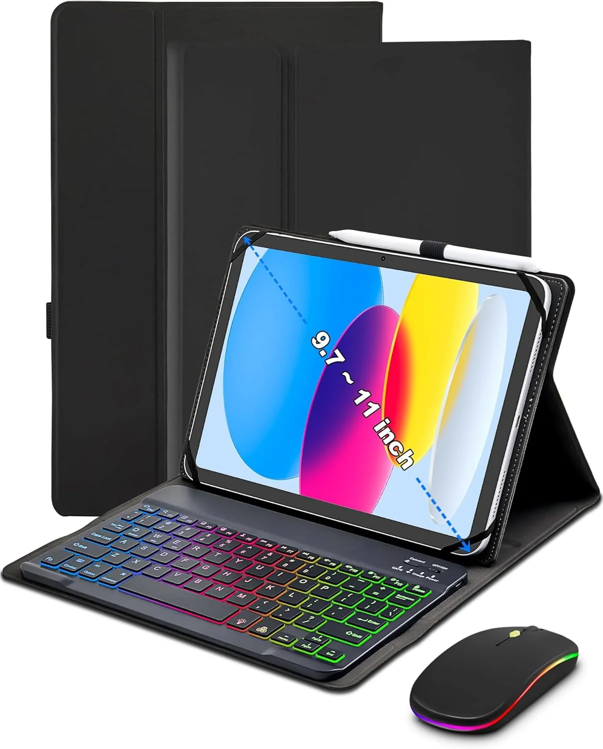 XCHYTECHER Universal Tablet Keyboard Case for 9.7",10.1",10.2",10.5",10.9",11" Tablets, 7 Color Rainbow Backlit Removable Keypad with Pen Holder for Android 10.1 inch Tablet (Black) + Mouse XCHYTECHER Universal Tablet Keyboard Case for 9.7",10.1",10.2",10.5",10.9",11" Tablets, 7 Color Rainbow Backlit Removable Keypad with Pen Holder for Android 10.1 inch Tablet (Black) + Mouse