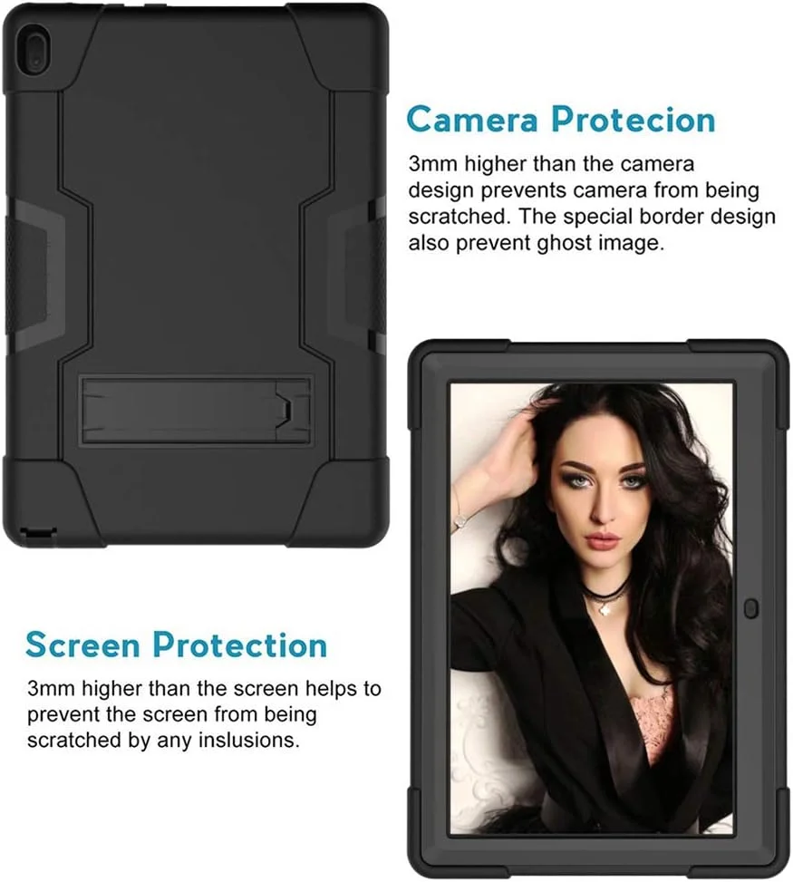 Cherrry for Lenovo Tab E10 (TB-X104F) Case,Heavy Duty Shockproof Hybrid Rugged Hard Armor Full Body Protective Case (Built-in Stand) for Lenovo Tablet 2018 Tab E 10 10.1 Inch Case (Black/Black)