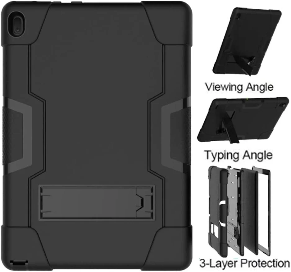 Cherrry for Lenovo Tab E10 (TB-X104F) Case,Heavy Duty Shockproof Hybrid Rugged Hard Armor Full Body Protective Case (Built-in Stand) for Lenovo Tablet 2018 Tab E 10 10.1 Inch Case (Black/Black)