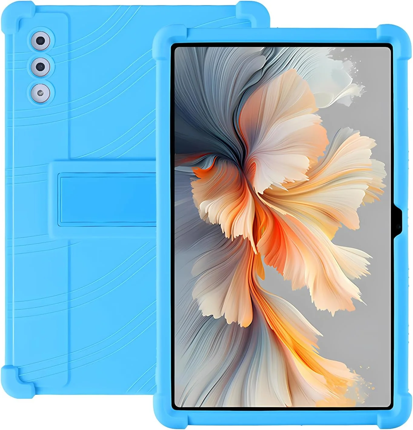 کاور سیلیکونی تبلت لنوو YOGA Tab Plus سایز 12.7 اینچ با پوشش کامل، ضد ضربه، ضد خش، استند قابل تنظیم و روکش سیلیکونی نرم، آبی روشن