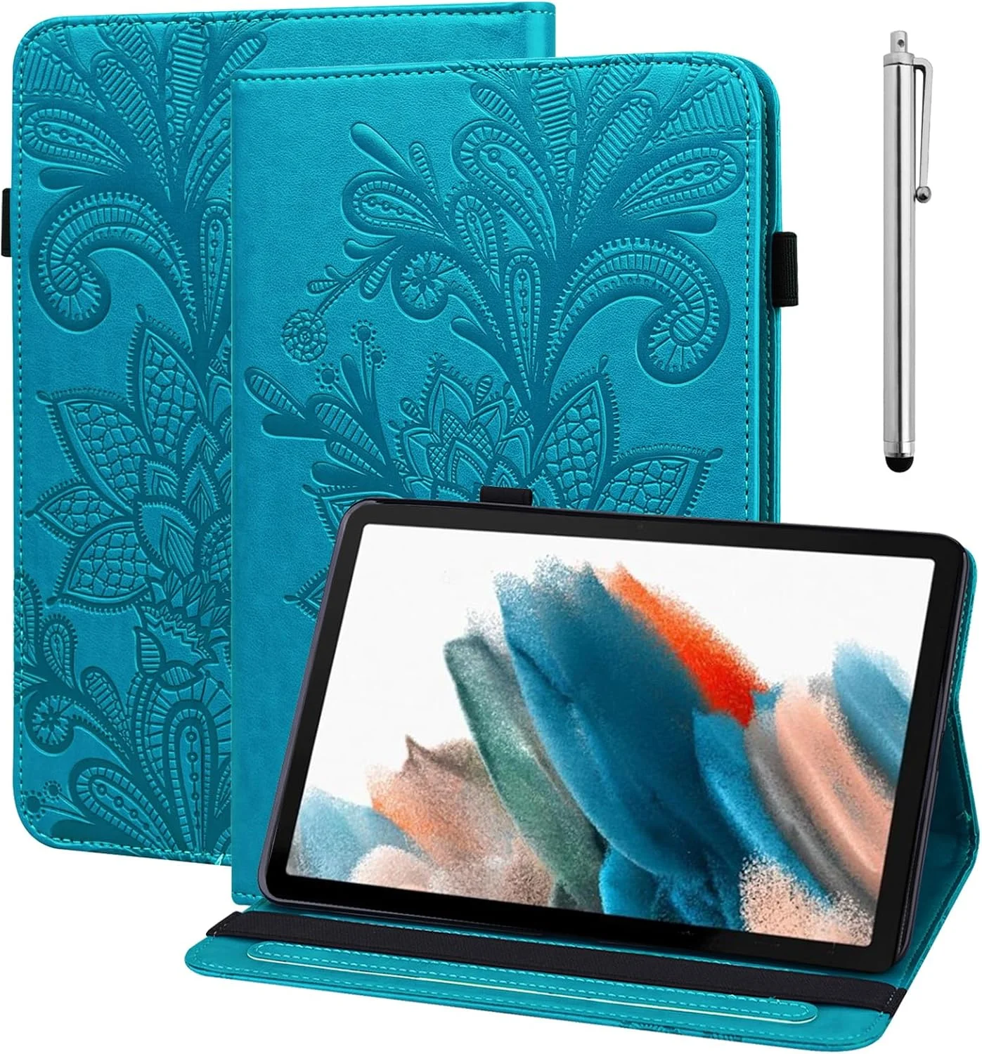 کیف محافظ تبلت VODEFOX مناسب برای تبلت لنوو تب M9 با صفحه نمایش 9.0 اینچ (مدل TB-310FU، عرضه شده در سال 2023)، طراحی برجسته توری گلدار، کیف چرمی PU تاشو با بند کشسان برای تبلت لنوو تب M9 - آبی کیف محافظ تبلت VODEFOX مناسب برای تبلت لنوو تب M9 با صفحه نمایش 9.0 اینچ (مدل TB-310FU، عرضه شده در سال 2023)، طراحی برجسته توری گلدار، کیف چرمی PU تاشو با بند کشسان برای تبلت لنوو تب M9 - آبی