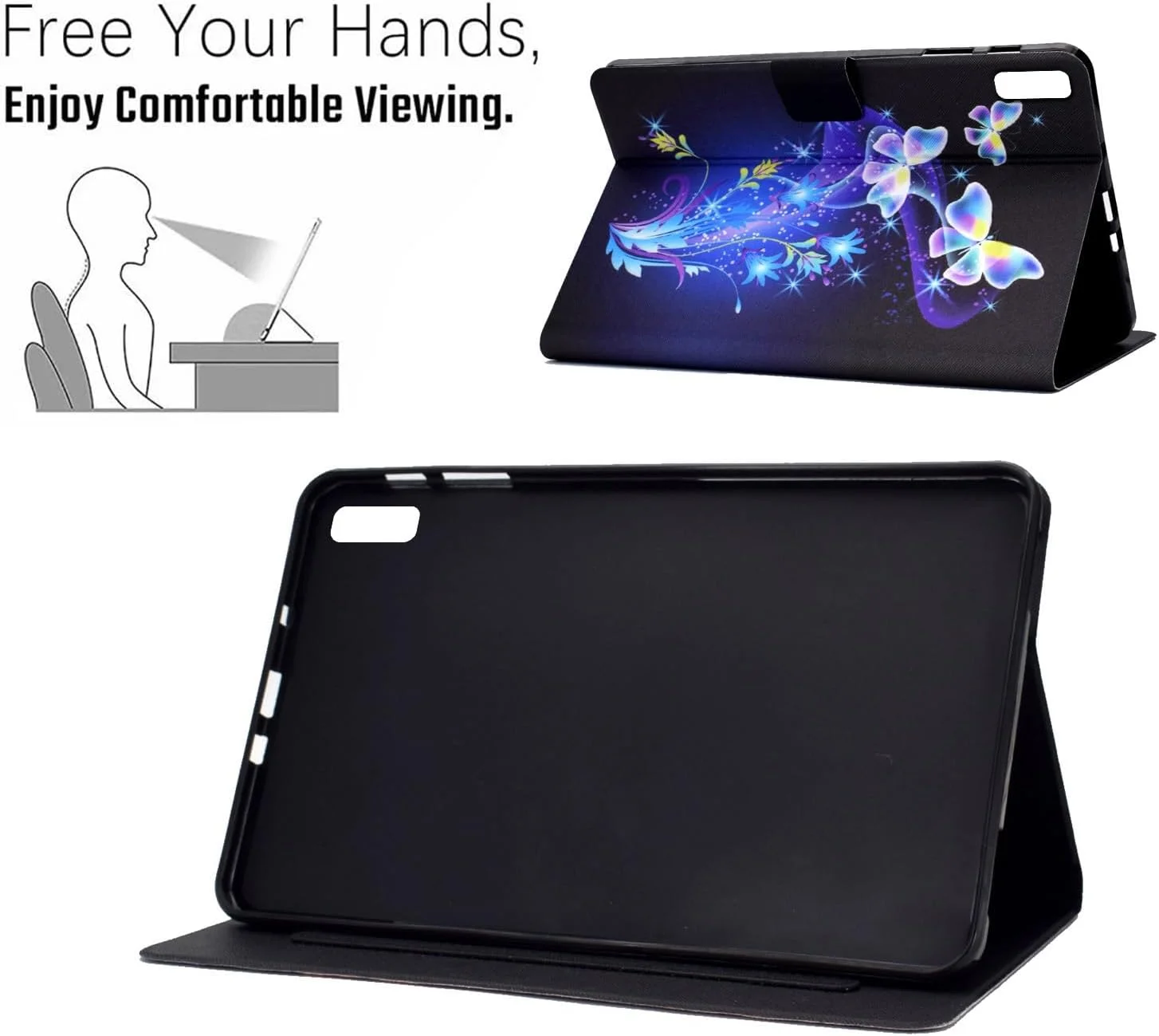 کاور اونتیفول سازگار با تبلت لنوو تب P12 سایز 12.7 اینچ مدل 2023، جلد محافظ تبلت چرمی PU با استند مغناطیسی و ضد ضربه - طرح پروانه گل