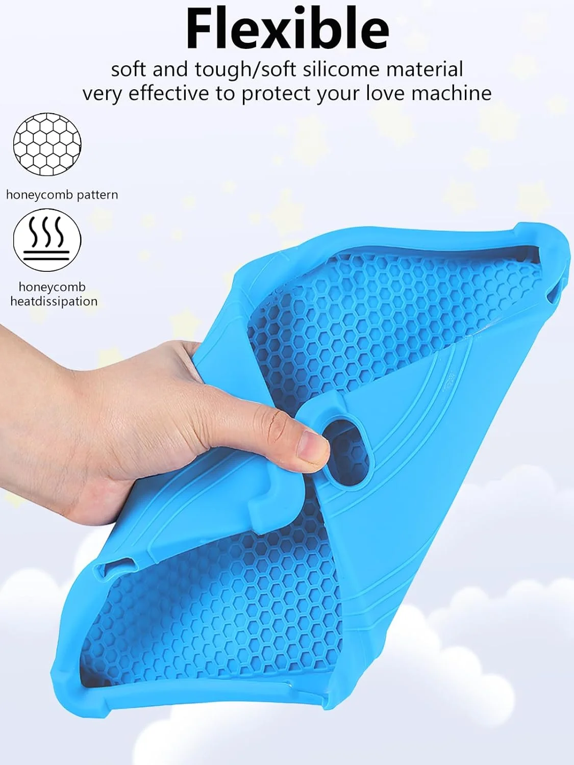 کاور سیلیکونی تبلت لنوو YOGA Tab Plus سایز 12.7 اینچ با پوشش کامل، ضد ضربه، ضد خش، استند قابل تنظیم و روکش سیلیکونی نرم، آبی روشن