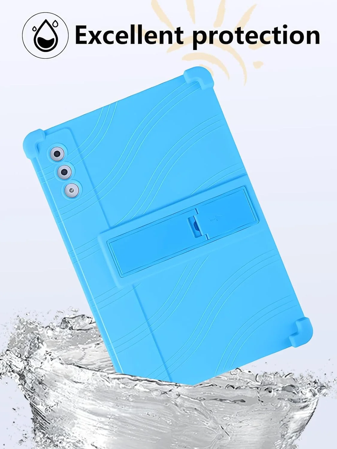 کاور سیلیکونی تبلت لنوو YOGA Tab Plus سایز 12.7 اینچ با پوشش کامل، ضد ضربه، ضد خش، استند قابل تنظیم و روکش سیلیکونی نرم، آبی روشن