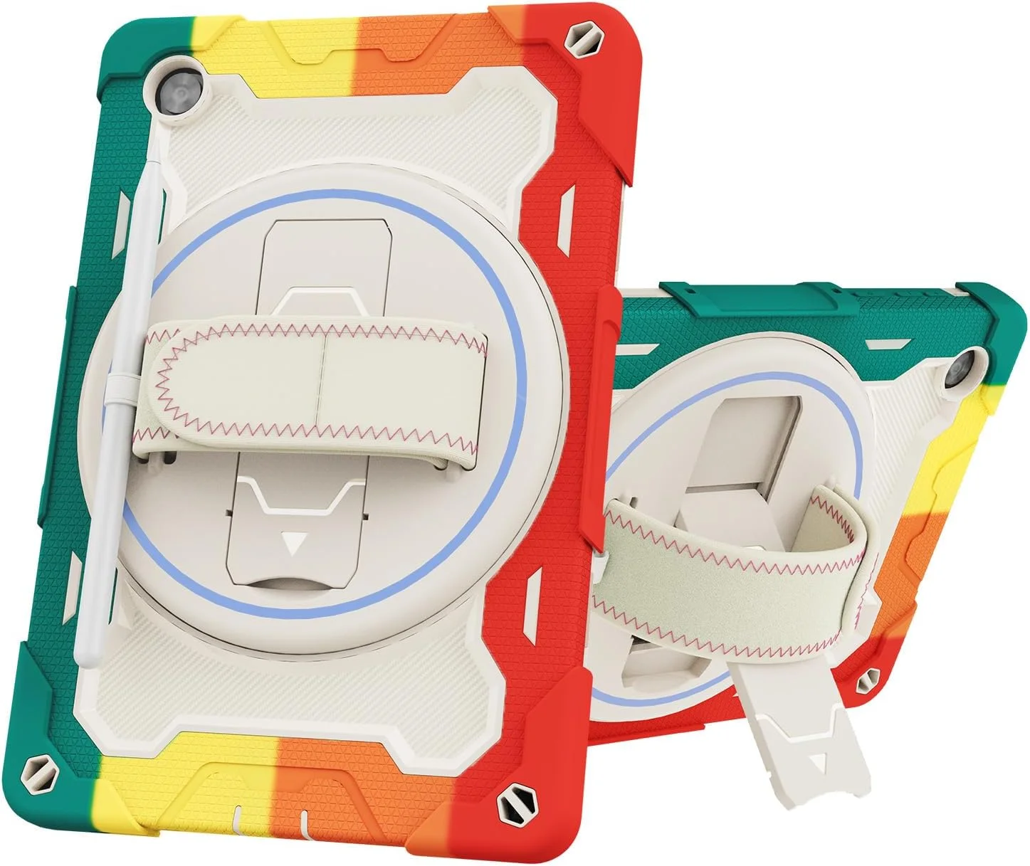 کیف تبلت Nincyee برای Lenovo Tab M10 Hd نسل دوم X306، کیف سیلیکونی رنگین کمانی مقاوم در برابر ضربه برای کودکان با نگهدارنده مداد، بند شانه، پایه تاشو چرخشی، بند دستی کیف تبلت Nincyee برای Lenovo Tab M10 Hd نسل دوم X306، کیف سیلیکونی رنگین کمانی مقاوم در برابر ضربه برای کودکان با نگهدارنده مداد، بند شانه، پایه تاشو چرخشی، بند دستی