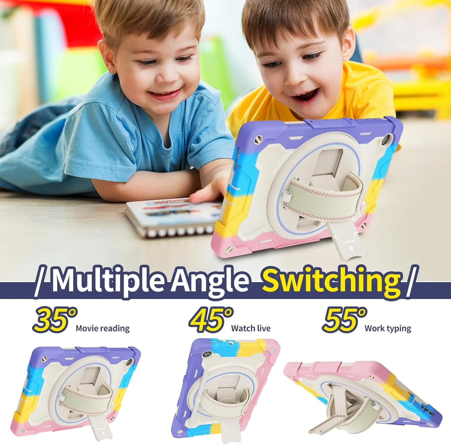 کیف تبلت Nincyee برای Lenovo Tab M10 Hd نسل دوم X306، کیف سیلیکونی رنگین کمانی مقاوم در برابر ضربه برای کودکان با نگهدارنده مداد، بند شانه، پایه تاشو چرخشی، بند دستی