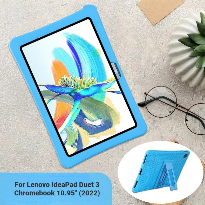 کاور سیلیکونی نرم Gruattreay با پایه نگهدارنده سازگار با Lenovo Chromebook Duet 3، قاب محافظ تبلت 10.95 اینچی برای IdeaPad Duet 3 Chromebook (مشکی)