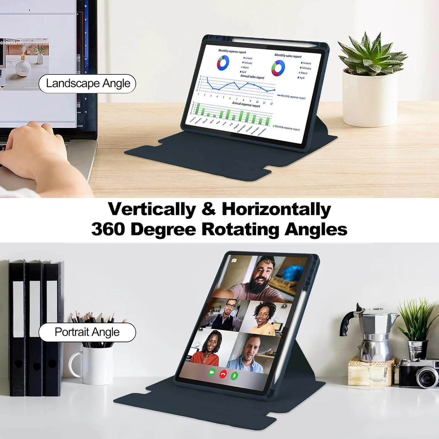 کیف تبلت A-BEAUTY سازگار با تبلت لنوو تب M11 مدل TB330FU سایز 11 اینچ (2024) به همراه جای قلم، استند چرخان 360 درجه و عملکرد خواب/بیدار شدن خودکار، سرمه ای