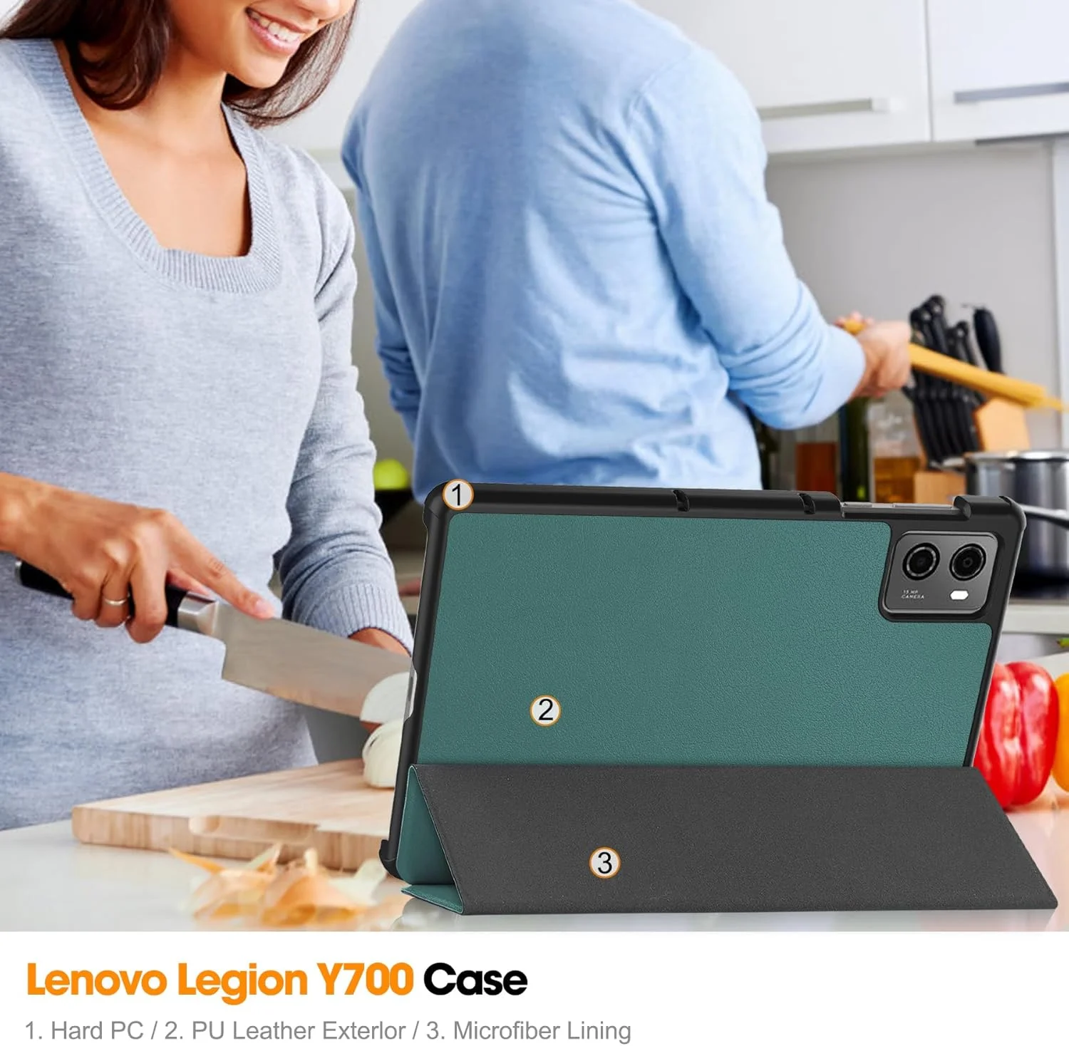 کیف تبلت RanTuo برای Lenovo Legion Y700 2023، چرم PU، سبک و نازک، ضد آب، ضد گرد و غبار، قاب محافظ ضد افتادن برای Lenovo Legion Y700 2023. (سبز تیره)