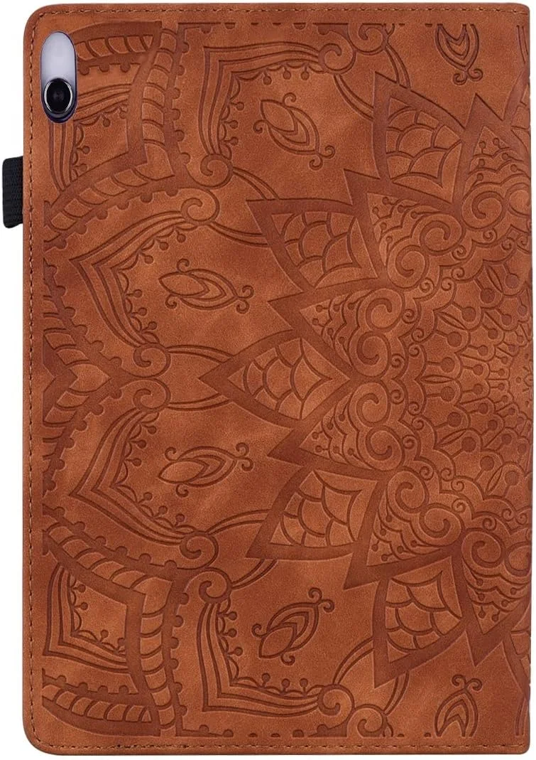 کیف تبلت RRXYHK سازگار با تبلت لنوو تب E10 (TB-X104F) 10.1 اینچ 2019، باریک، سبک وزن، چرم PU طرح دار، کیف تبلت با قابلیت استند و جای کارت، محافظ تبلت (قهوه ای)