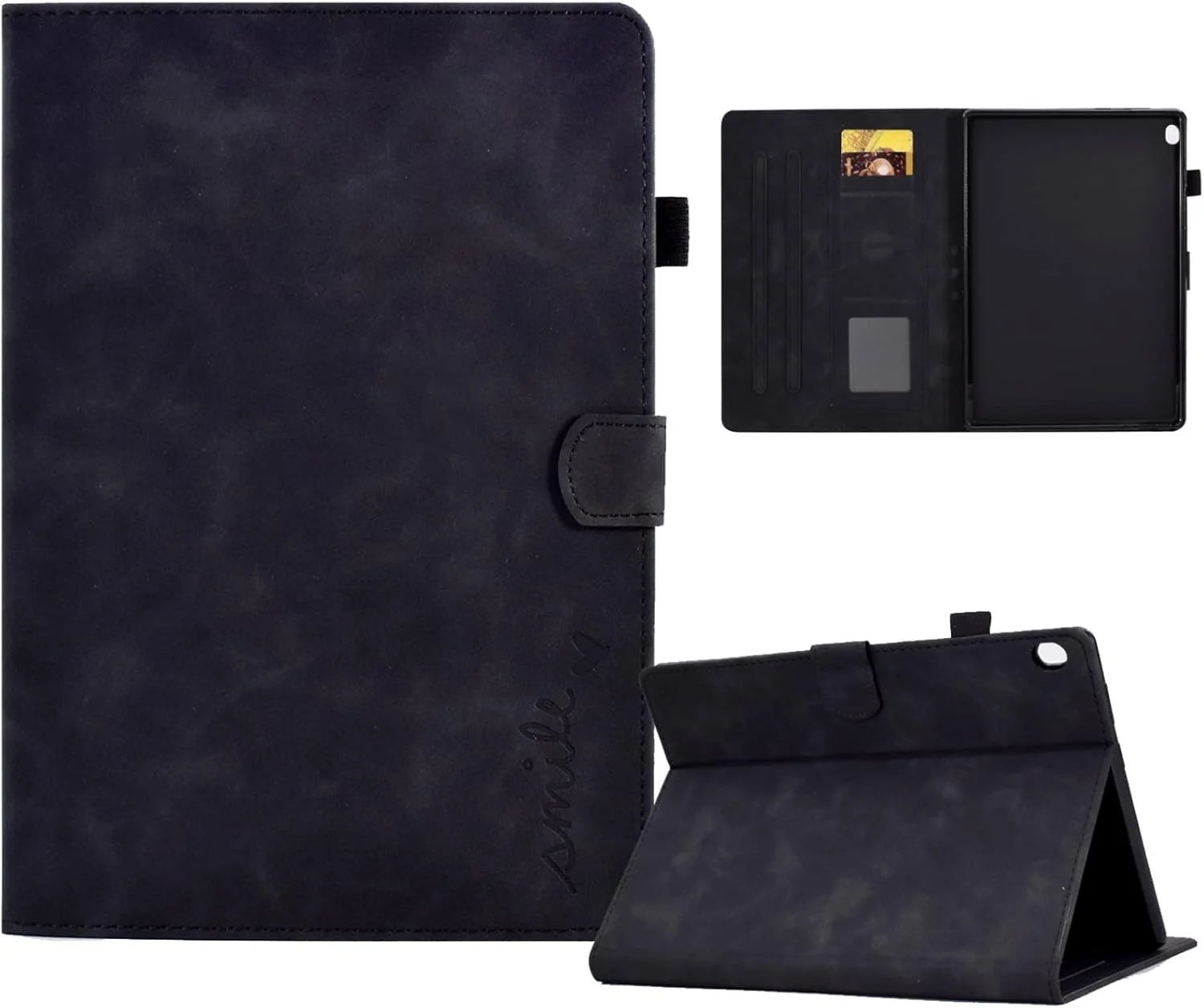 کیف چرمی تبلت تاشو طرح لبخند برجسته ZZjingli مناسب برای لنوو تب M10 (قهوه ای)(بنفش)(مشکی) و غیره (رنگ: مشکی)