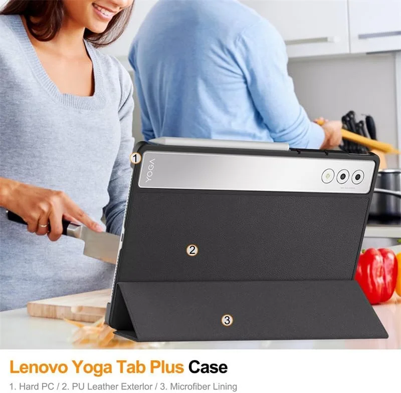 کاور گرواتری سازگار با تبلت 12.7 اینچی Lenovo Yoga Tab Plus، کاور سه تایی تبلت با عملکرد خواب/بیدار خودکار و استند، روکش محافظ PU+PC مناسب کودکان (مشکی) کاور گرواتری سازگار با تبلت 12.7 اینچی Lenovo Yoga Tab Plus، کاور سه تایی تبلت با عملکرد خواب/بیدار خودکار و استند، روکش محافظ PU+PC مناسب کودکان (مشکی)