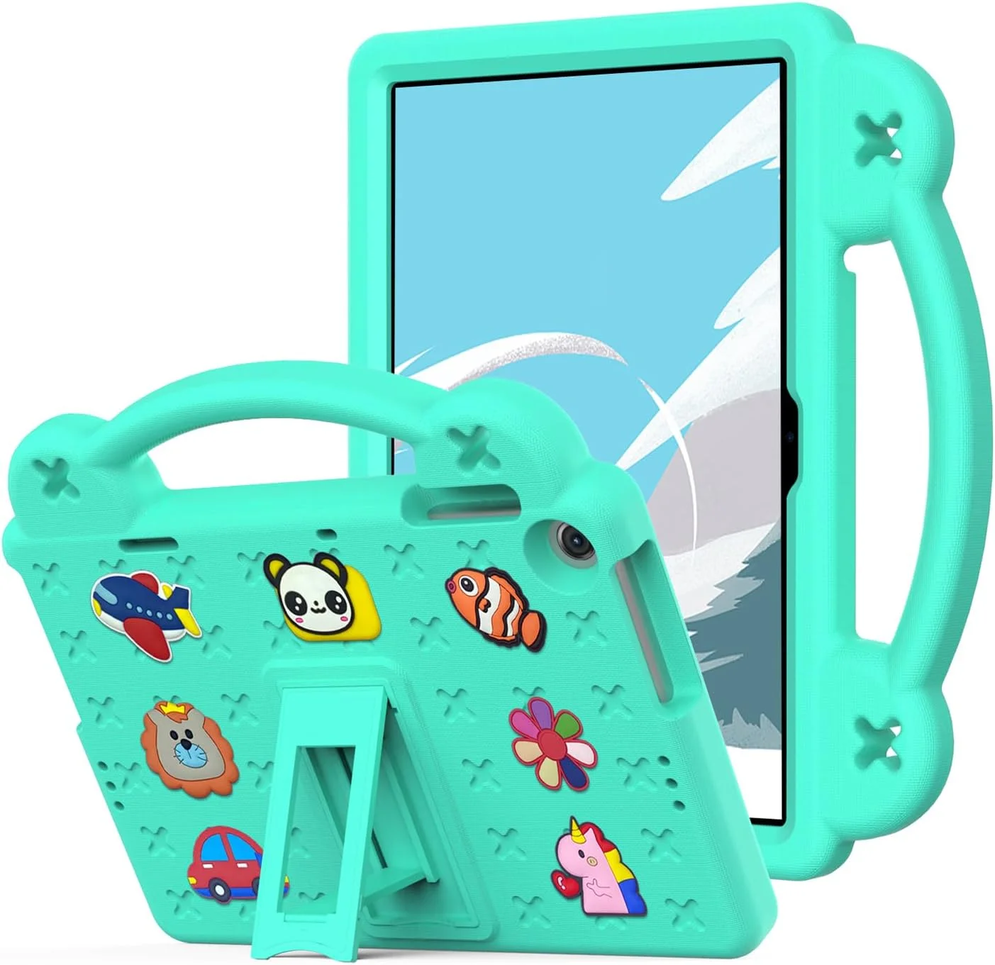 کیف تبلت کودکانه nincyee برای Lenovo Tab M10 نسل 3، 10.1 اینچ 2022، روکش مقاوم در برابر ضربه EVA با پایه تاشو، کیف کارتونی خرس کوچولو با بند شانه برای کودکان