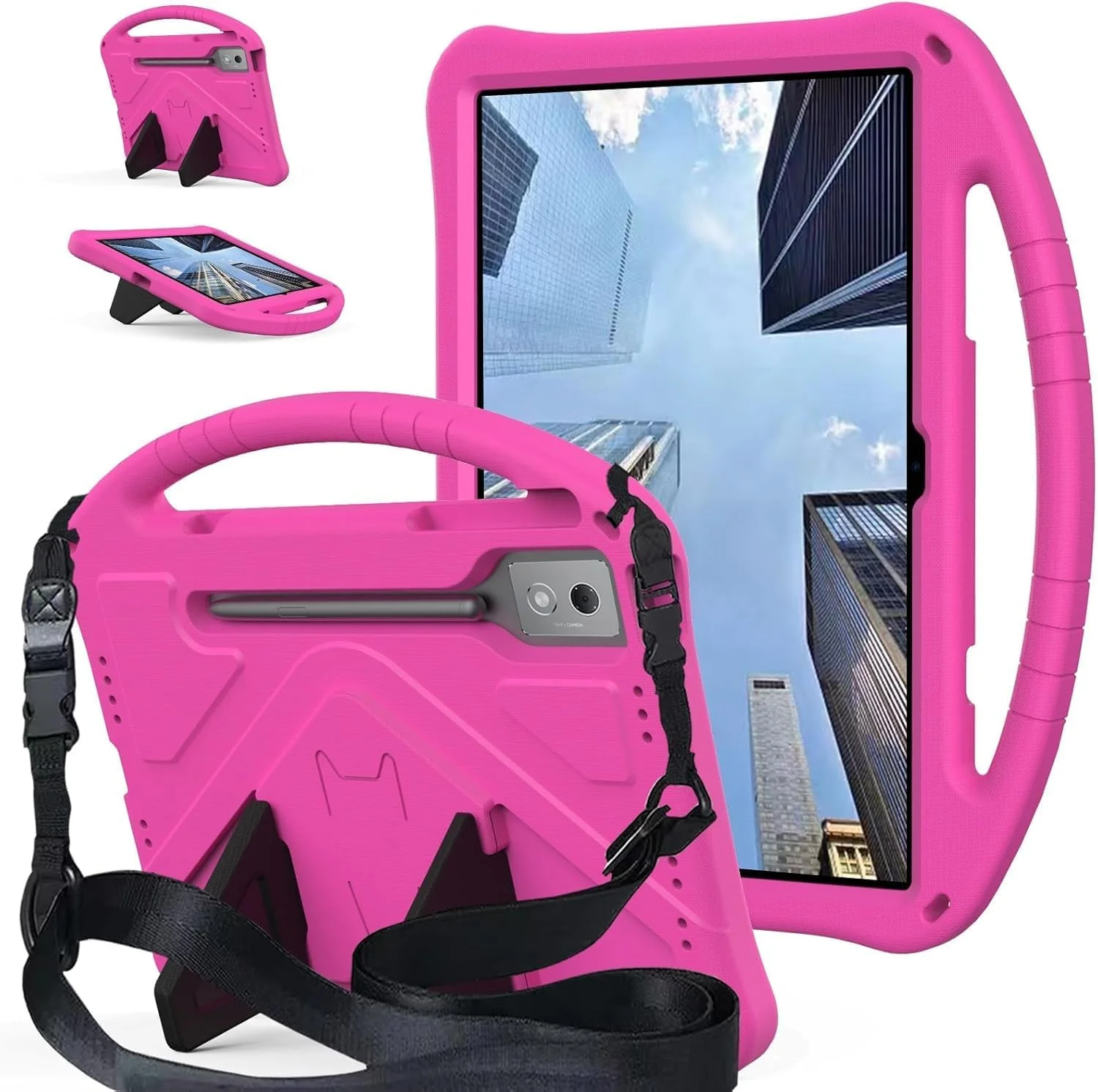 کیف تبلت Gruattreay برای Lenovo Idea Tab Pro 12.7 اینچ 2025 TB373FU، [مناسب کودکان] بادوام سبک وزن EVA ضد ضربه با دسته و پایه محافظ و بند شانه (قرمز گل رز)