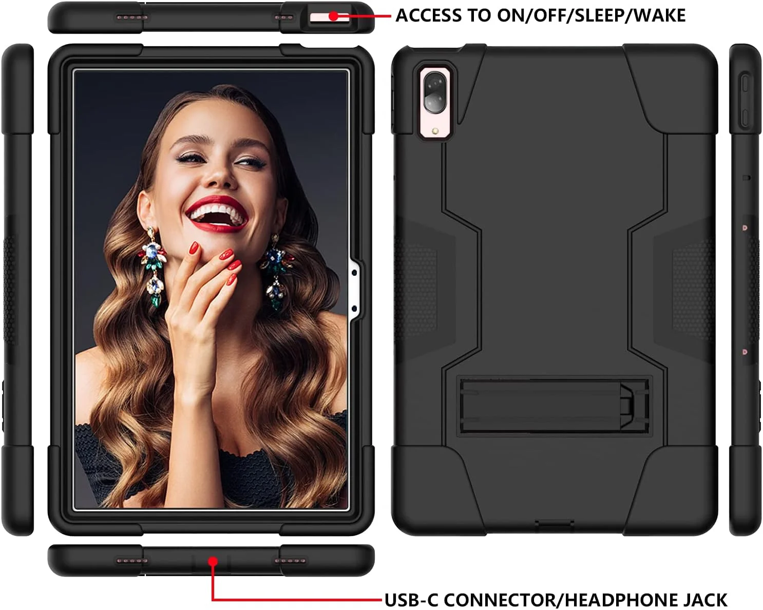 کیف تبلت FIEWESEY برای تبلت Lenovo Tab P11 Pro، کیف محافظ هیبریدی مقاوم در برابر ضربه و ضدشوک (دارای استند) برای Lenovo Tab P11 Pro 11.5 اینچی (مدل: TB-J706F/J706L) (مشکی/مشکی)