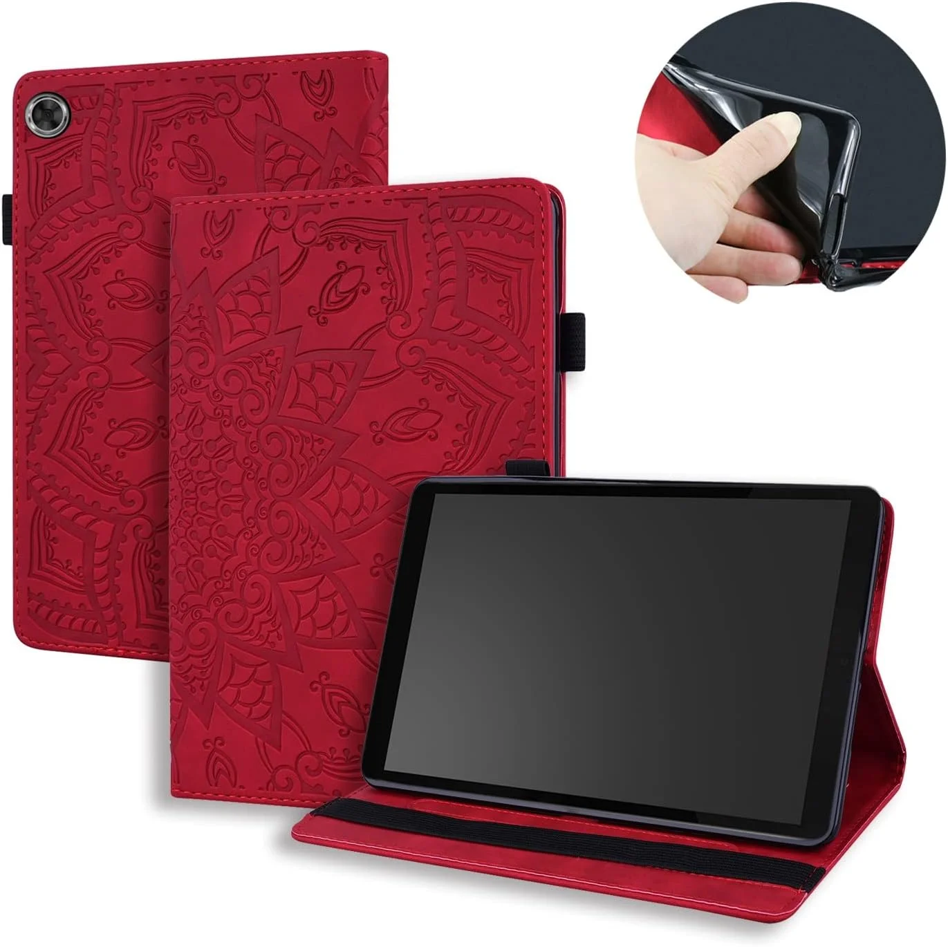 کیف محافظ تبلت QUYISHAN سازگار با لنوو تب M8 TB-8505F 8505X 8.0، باریک، سبک وزن، چرم PU طرح دار، کیف تبلت با قابلیت تاشو و جای کارت (رنگ: قرمز)