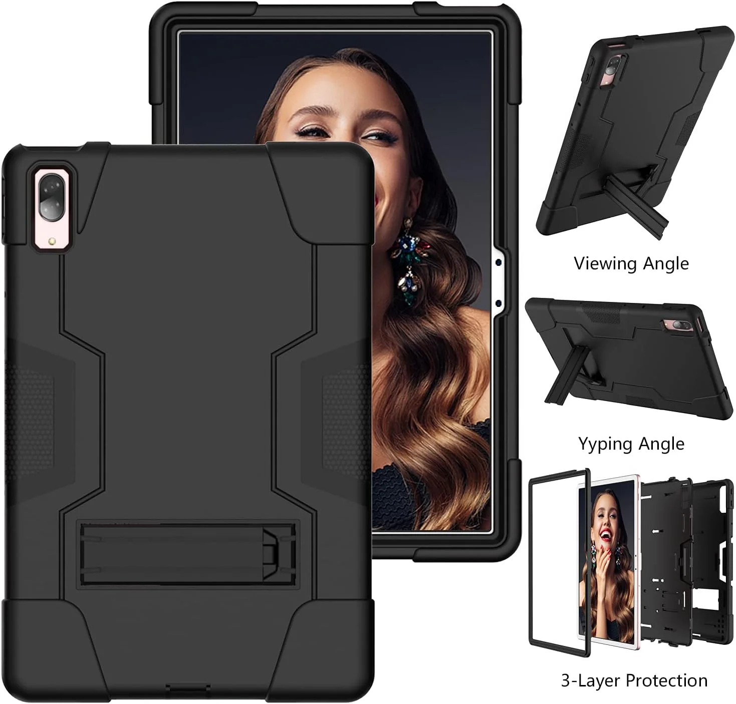 کیف تبلت FIEWESEY برای تبلت Lenovo Tab P11 Pro، کیف محافظ هیبریدی مقاوم در برابر ضربه و ضدشوک (دارای استند) برای Lenovo Tab P11 Pro 11.5 اینچی (مدل: TB-J706F/J706L) (مشکی/مشکی)