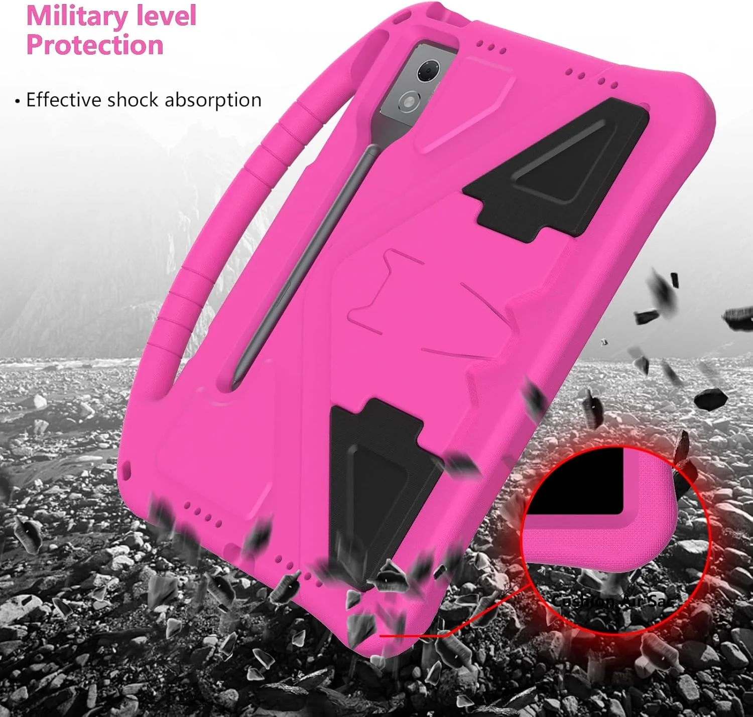 کیف تبلت Gruattreay برای Lenovo Idea Tab Pro 12.7 اینچ 2025 TB373FU، [مناسب کودکان] بادوام سبک وزن EVA ضد ضربه با دسته و پایه محافظ و بند شانه (قرمز گل رز)