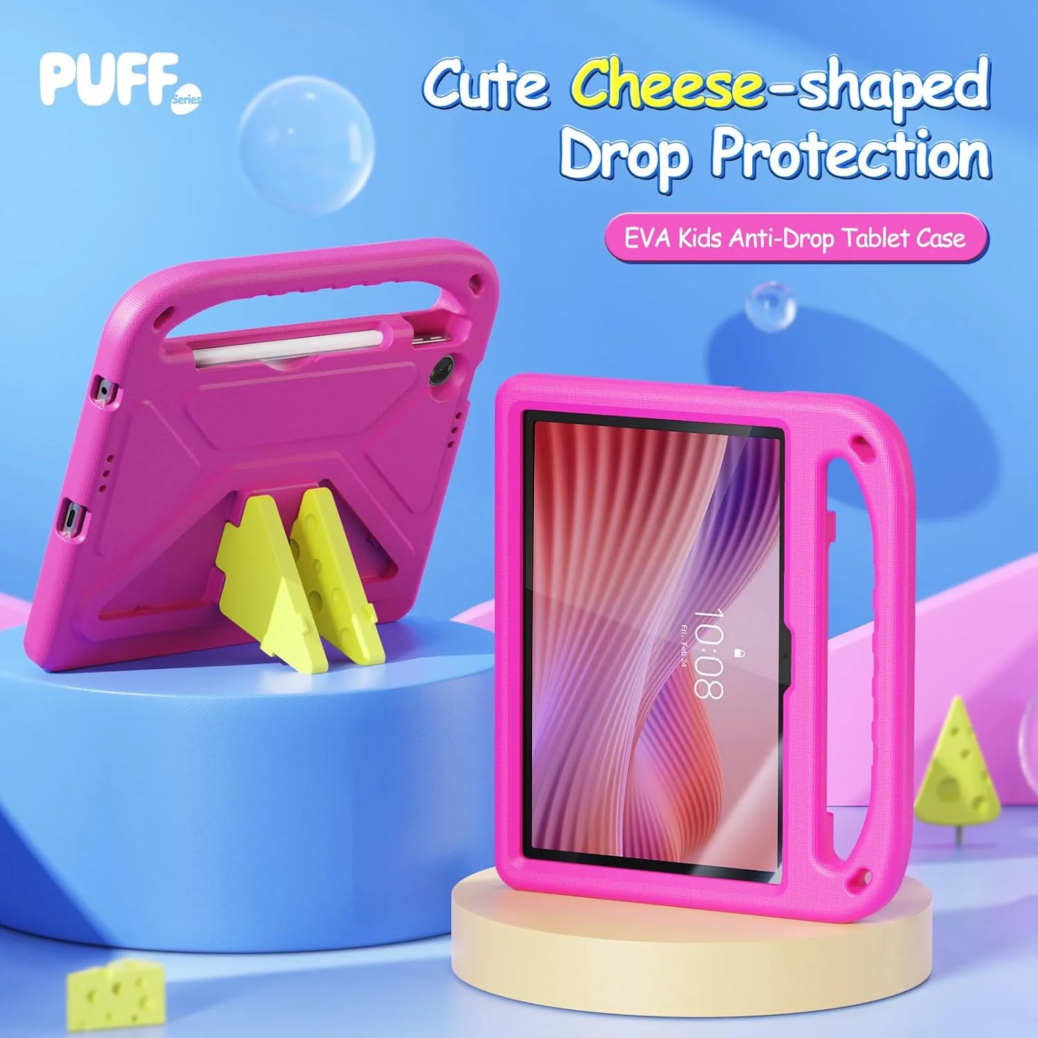 کیف تبلت کودکانه Gruattreay مناسب برای تبلت لنوو تب 10.1 اینچ 2025 (TB311FU/TB311XU) [مناسب کودکان] مقاوم سبک وزن EVA با دسته قابل حمل و پوشش محافظ ضد ضربه با استند (آبی)