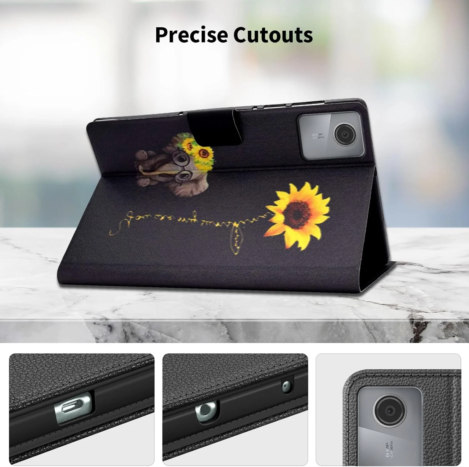 کاور کتابی اونثفول مناسب برای تبلت لنوو تب M11 (11 اینچ) مدل TB330FU سال 2024، کاور محافظ چرمی PU با قابلیت استند - طرح فیل گلدار