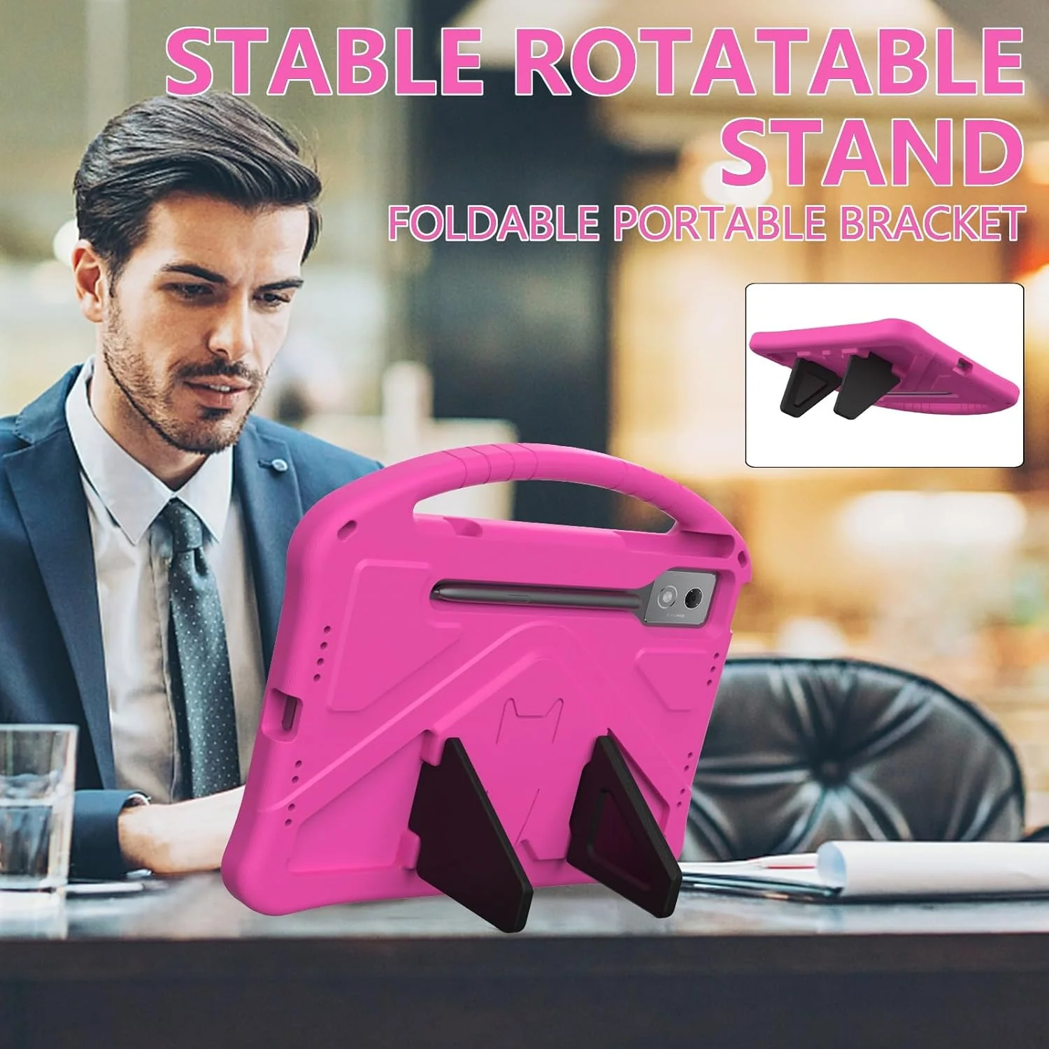 کیف تبلت Gruattreay برای Lenovo Idea Tab Pro 12.7 اینچ 2025 TB373FU، [مناسب کودکان] بادوام سبک وزن EVA ضد ضربه با دسته و پایه محافظ و بند شانه (قرمز گل رز)