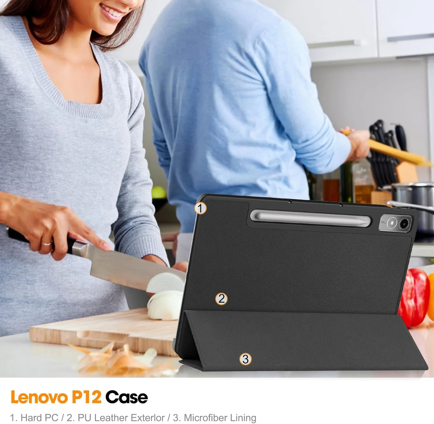 کاور تبلت لنوو تب P12 سایز 12.7 اینچ مدل 2023 به همراه محافظ صفحه نمایش شیشه ای، فوق العاده باریک، سبک و تاشو با قابلیت خواب/بیدار شدن خودکار - مشکی کاور تبلت لنوو تب P12 سایز 12.7 اینچ مدل 2023 به همراه محافظ صفحه نمایش شیشه ای، فوق العاده باریک، سبک و تاشو با قابلیت خواب/بیدار شدن خودکار - مشکی