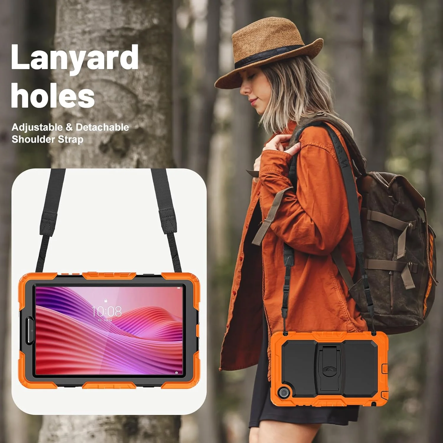 کاور تبلت Gruattreay مناسب برای تبلت لنوو تب وان 8.7 اینچ 2025 با پایه [محافظ صفحه نمایش داخلی] کاور محافظ سه لایه مقاوم در برابر ضربه با بند شانه (نارنجی)