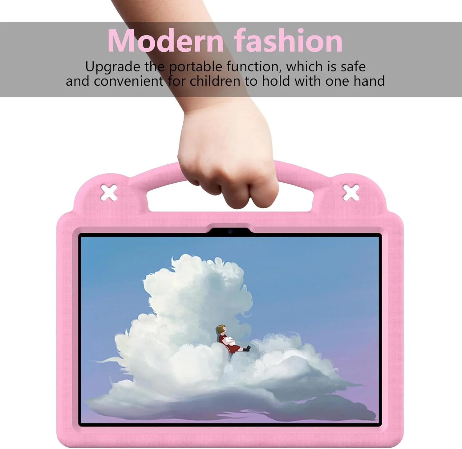 کیف تبلت کودکانه Gruattreay سازگار با تبلت 11 اینچی Lenovo Tab M11، کاور کارتونی EVA ضد ضربه با بند شانه و پایه (صورتی)