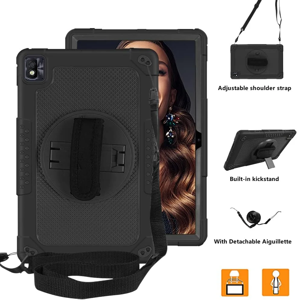 کیف تبلت FIEWESEY برای تبلت 10.4 اینچی TCL TABMAX، کیف محافظ هیبریدی مقاوم در برابر ضربه مناسب کودکان برای تبلت نوکیا T20/TCL Tab Pro 5G (مدل: 9198S)/VASTKING KingPad M10 (مشکی/مشکی)