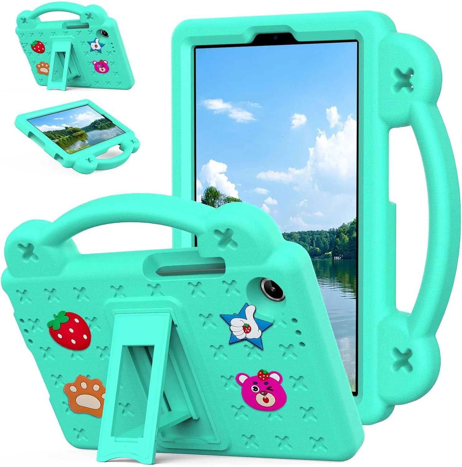 کاور تبلت گرواتری مناسب برای تبلت لنوو تب وان 8.7 اینچی (2025) [مناسب کودکان] طرح کارتونی بامزه نرم سبک وزن EVA با دسته قابل حمل ضد ضربه و محافظ استند (سبز نعنایی)