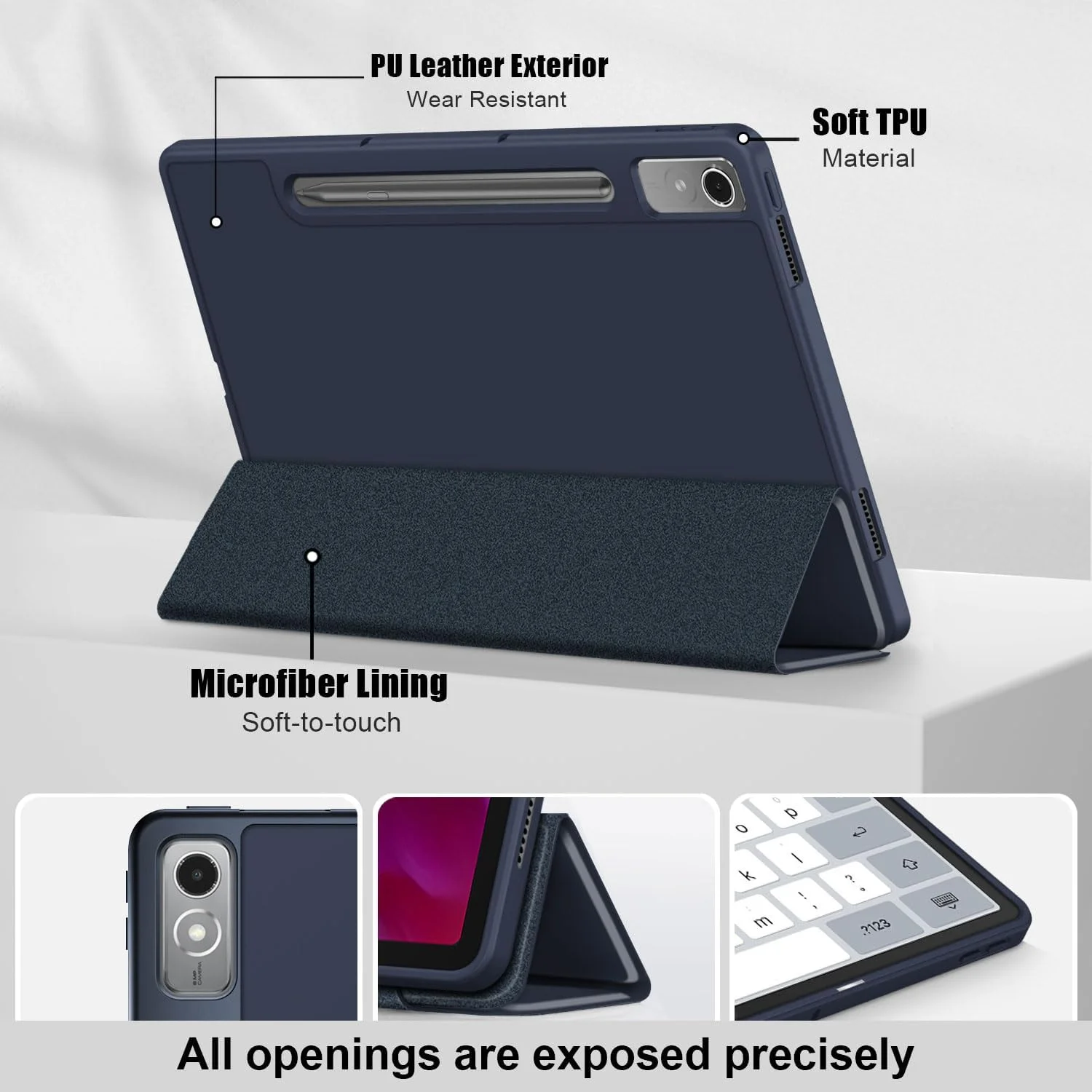 کاور تبلت DINGGUAGUA مناسب برای تبلت لنوو تب P12 12.7 اینچ 2023 مدل TB-370FU، باریک و هوشمند با استند چند زاویه ای برای کاور لنوو Xiaoxin Pad Pro 12.7 اینچ TB-371FC، آبی تیره