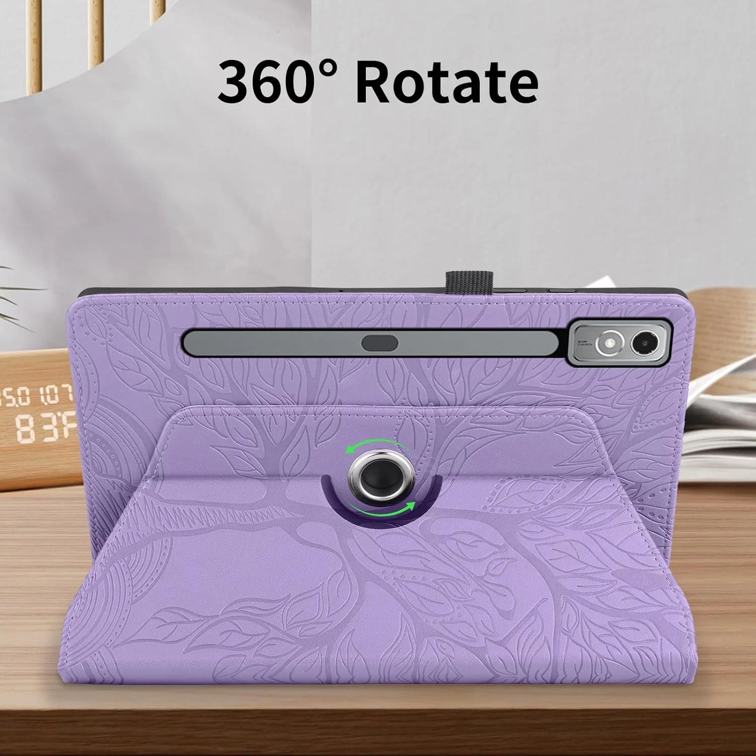 کاور گروتری سازگار با تبلت لنوو تب P12 / لنوو Xiaoxin Pad Pro 12.7 اینچی، کاور تبلت با قابلیت چرخش 360 درجه، پایه تاشو، قاب برجسته طرح درخت زندگی (بنفش)