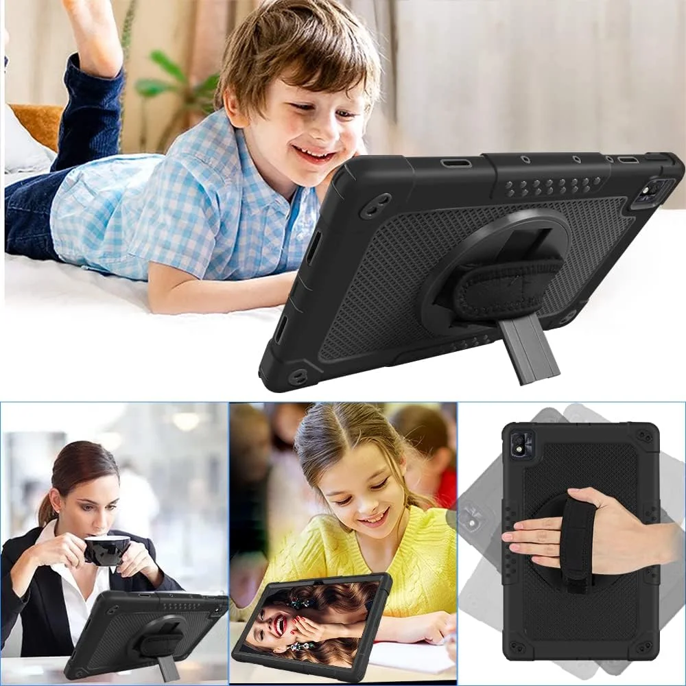 کیف تبلت FIEWESEY برای تبلت 10.4 اینچی TCL TABMAX، کیف محافظ هیبریدی مقاوم در برابر ضربه مناسب کودکان برای تبلت نوکیا T20/TCL Tab Pro 5G (مدل: 9198S)/VASTKING KingPad M10 (مشکی/مشکی)