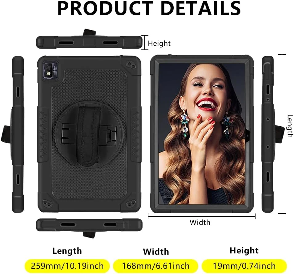کیف تبلت FIEWESEY برای تبلت 10.4 اینچی TCL TABMAX، کیف محافظ هیبریدی مقاوم در برابر ضربه مناسب کودکان برای تبلت نوکیا T20/TCL Tab Pro 5G (مدل: 9198S)/VASTKING KingPad M10 (مشکی/مشکی)