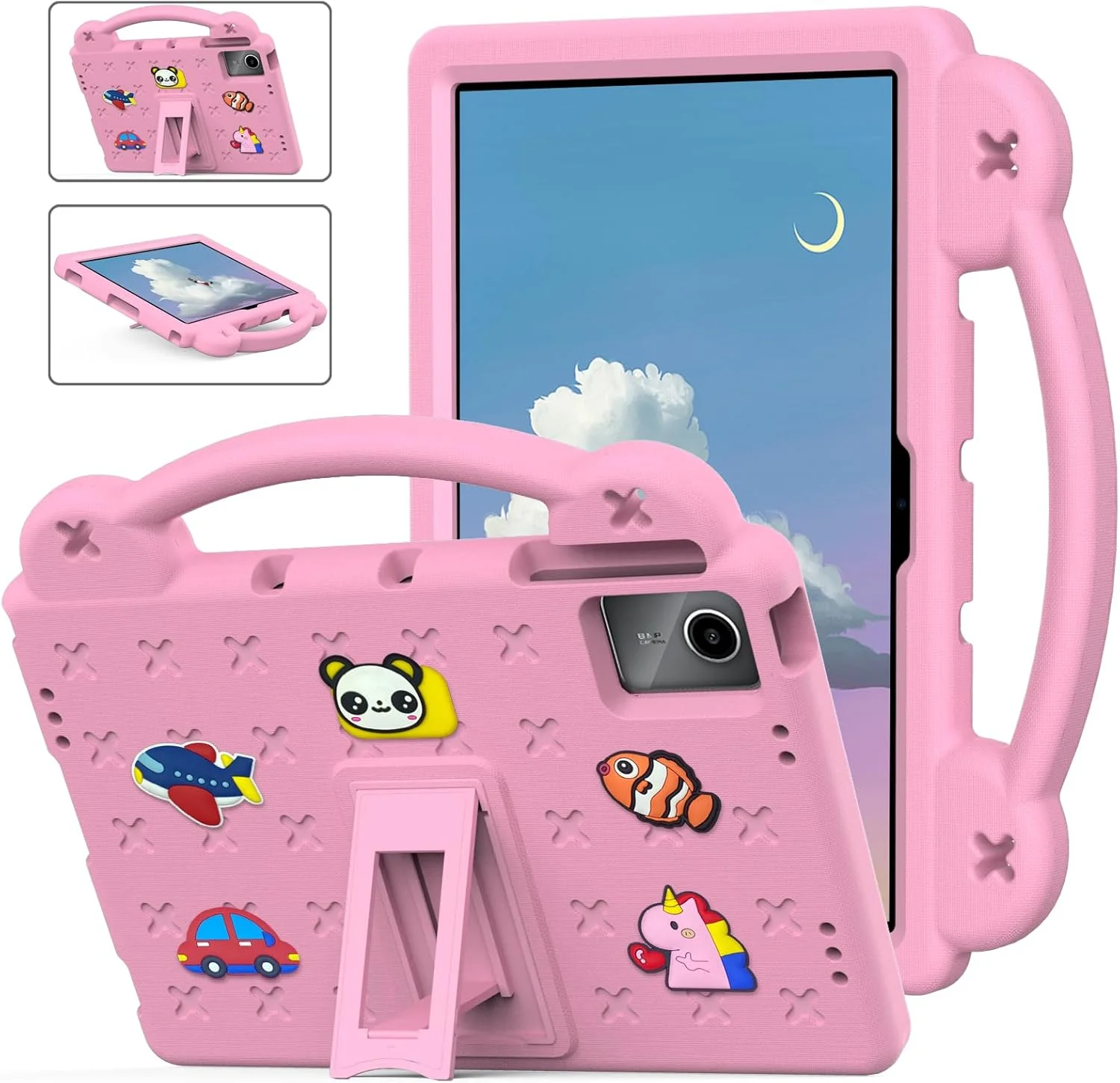 کیف تبلت کودکانه Gruattreay سازگار با تبلت 11 اینچی Lenovo Tab M11، کاور کارتونی EVA ضد ضربه با بند شانه و پایه (صورتی)