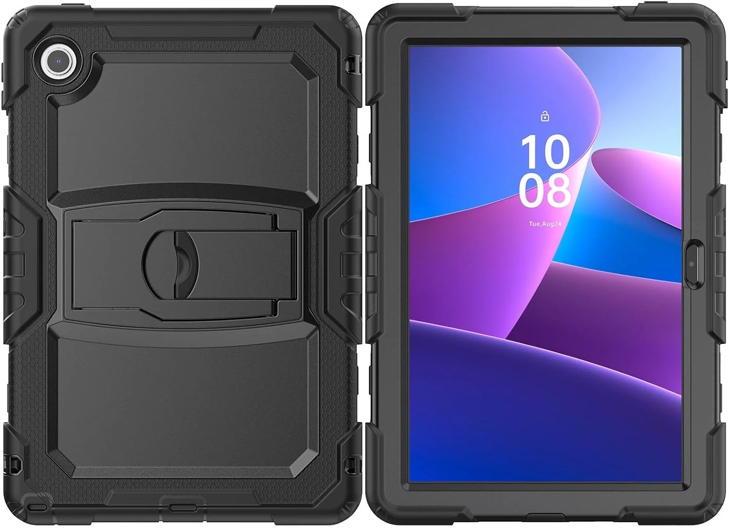 کاور تبلت Gruattreay مناسب برای لنوو تب 10.1 اینچ (2025) مدل TB311FU TB311XU به همراه پایه، کاور محافظتی سه لایه مقاوم در برابر ضربه به همراه بند شانه (مشکی)