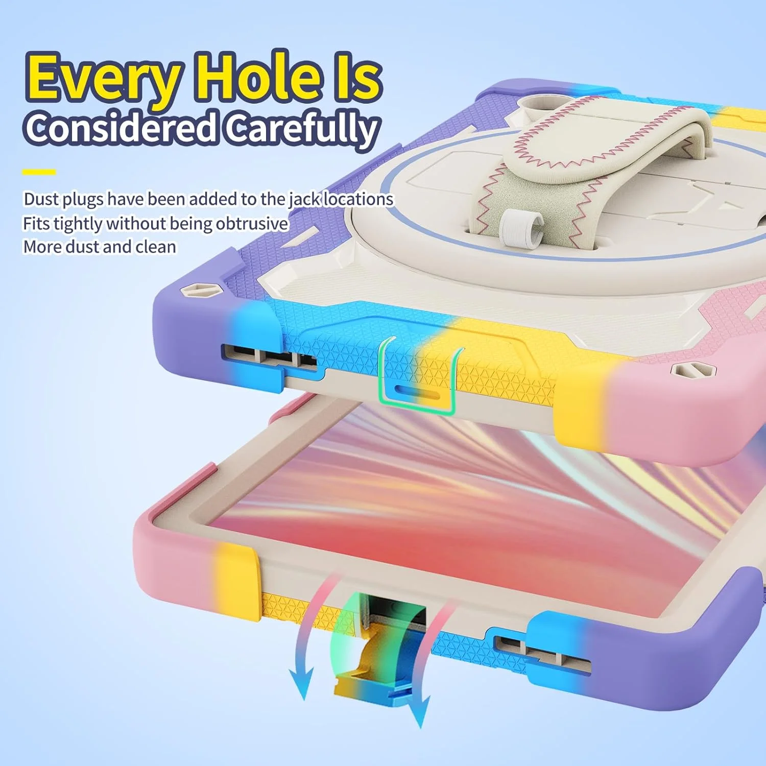 کیف تبلت nincyee برای Lenovo Tab M10 Hd نسل دوم X306، کیف سیلیکونی رنگین کمانی مقاوم در برابر ضربه برای کودکان با نگهدارنده مداد، بند شانه، پایه تاشو چرخشی، بند دستی