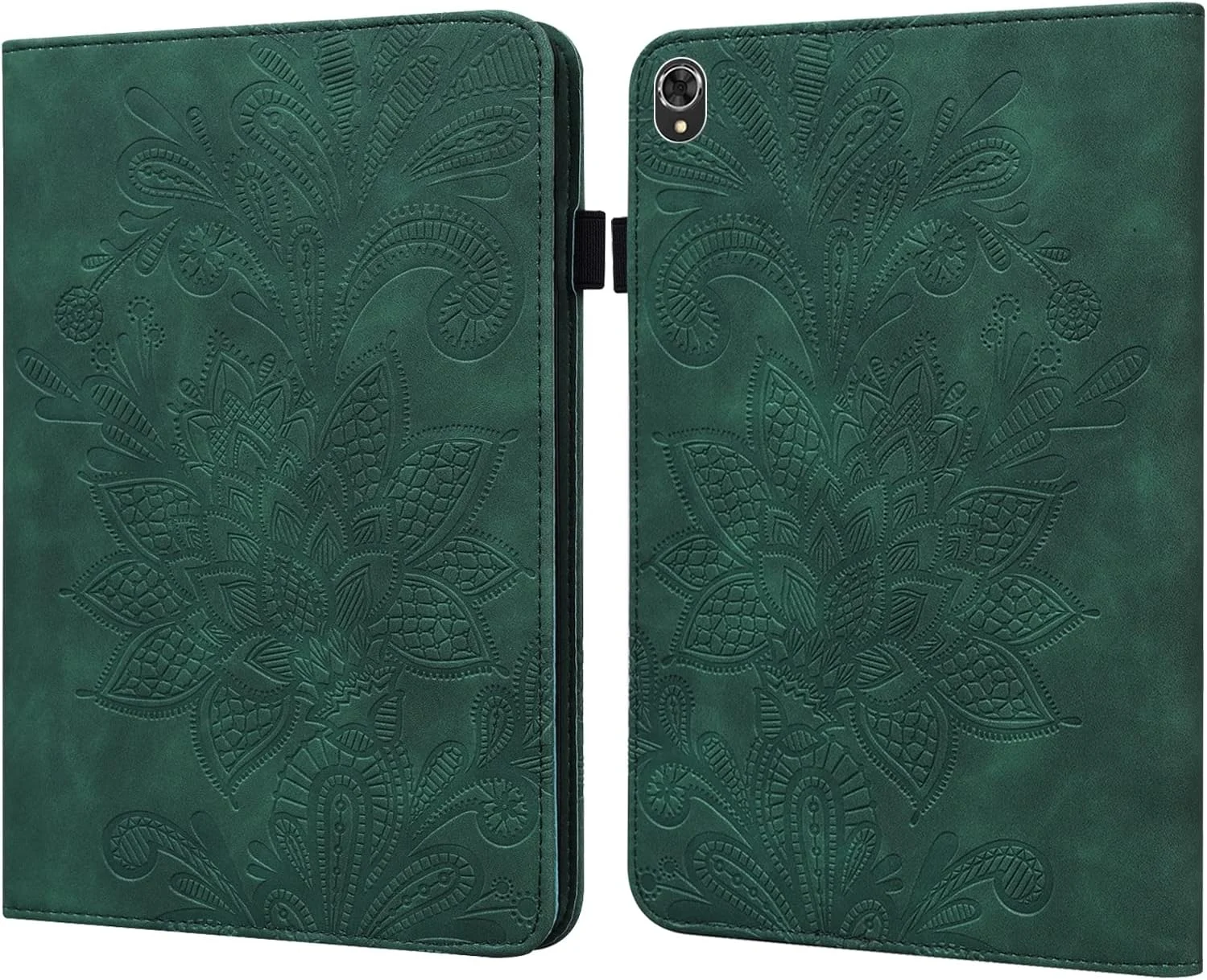 QIHANG SHIHUI Phone Cases Lace Flower Embossing Pattern Leather Tablet Case For Lenovo Tab K10(Blue)(Purple)(Brown)(Gold)(Green) (Color : Green)