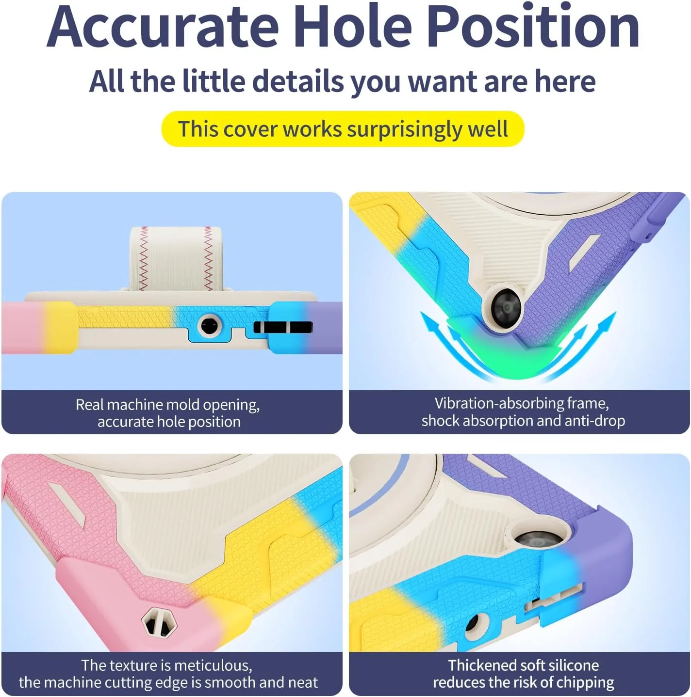 کیف تبلت nincyee برای Lenovo Tab M10 Hd نسل دوم X306، کیف سیلیکونی رنگین کمانی مقاوم در برابر ضربه برای کودکان با نگهدارنده مداد، بند شانه، پایه تاشو چرخشی، بند دستی