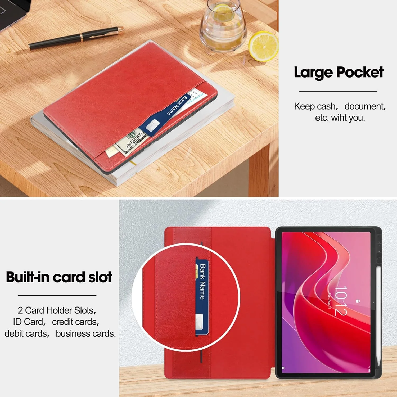 کیف چرمی تاشو تبلت مسافرتی ممتاز سازگار با تبلت لنوو Xiaoxin Pad 2024 (TB331FC) 11 اینچی با عملکرد خواب/بیدار شدن، جلد محافظ کتابی - مدل Case e