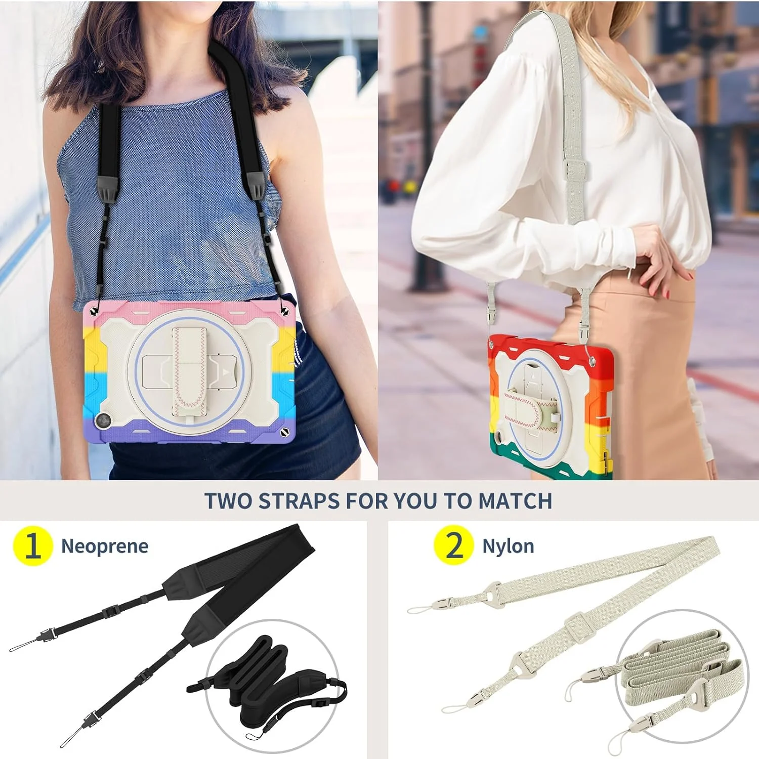 کیف تبلت nincyee برای Lenovo Tab M10 Hd نسل دوم X306، کیف سیلیکونی رنگین کمانی مقاوم در برابر ضربه برای کودکان با نگهدارنده مداد، بند شانه، پایه تاشو چرخشی، بند دستی