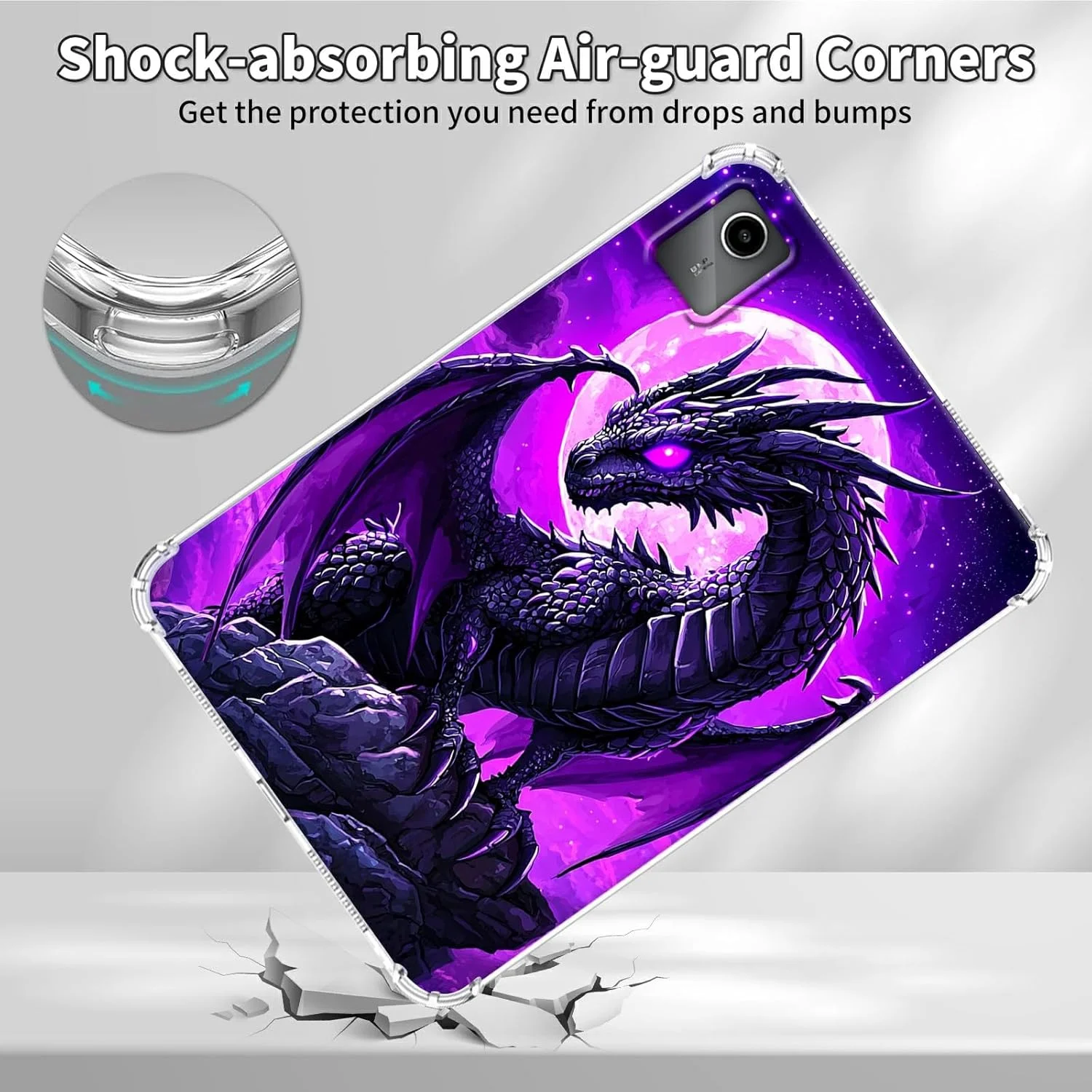 کاور شفاف هیکیرگ برای تبلت لنوو تب M11/تب K11 LTE 11 اینچی 2024، محافظ سیلیکونی TPU شفاف ضد ضربه برای تبلت لنوو M11 (TB330FU/TB330XU)، اژدهای ماه بنفش