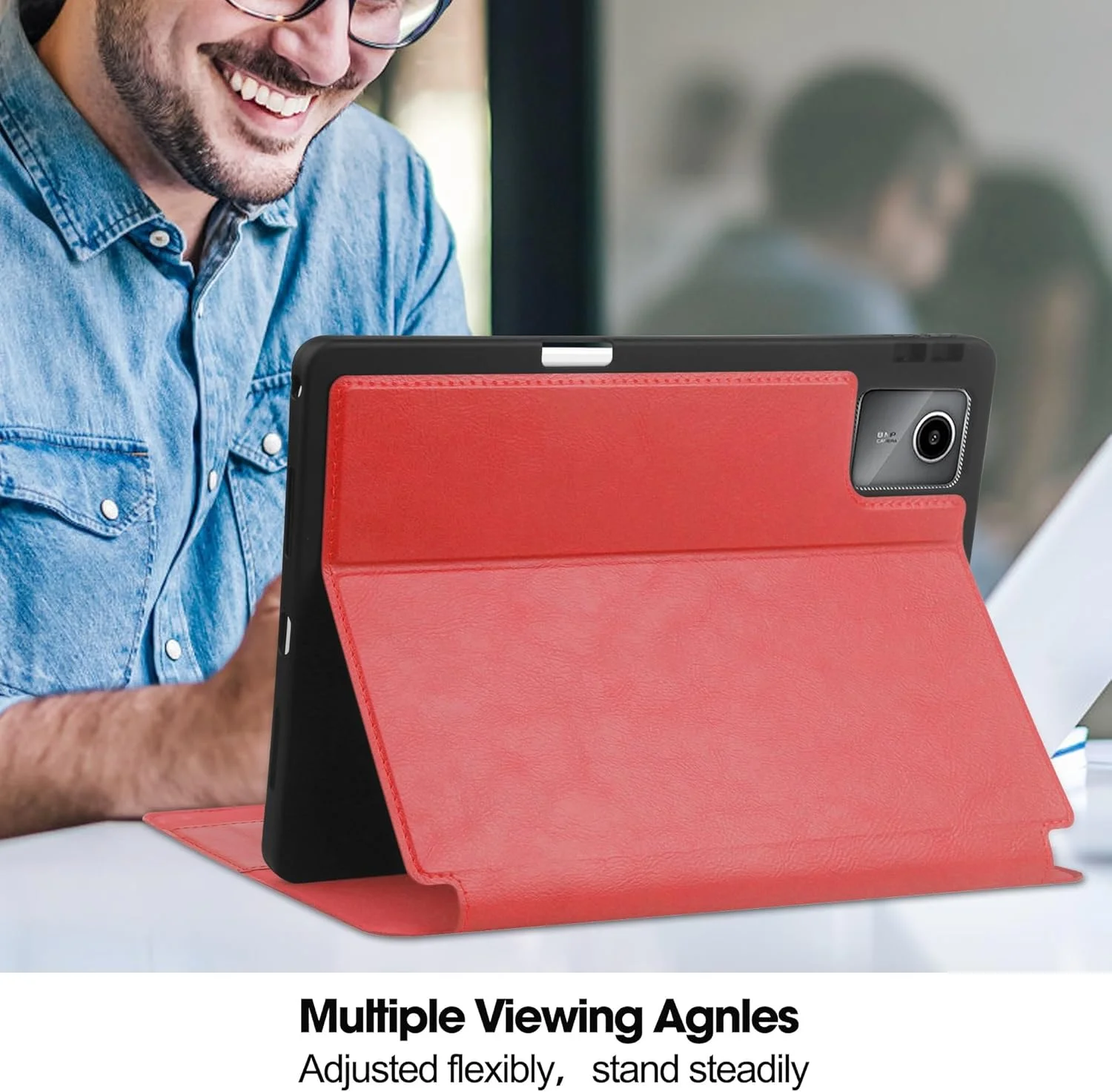 کیف چرمی تاشو تبلت مسافرتی ممتاز سازگار با تبلت لنوو Xiaoxin Pad 2024 (TB331FC) 11 اینچی با عملکرد خواب/بیدار شدن، جلد محافظ کتابی - مدل Case e