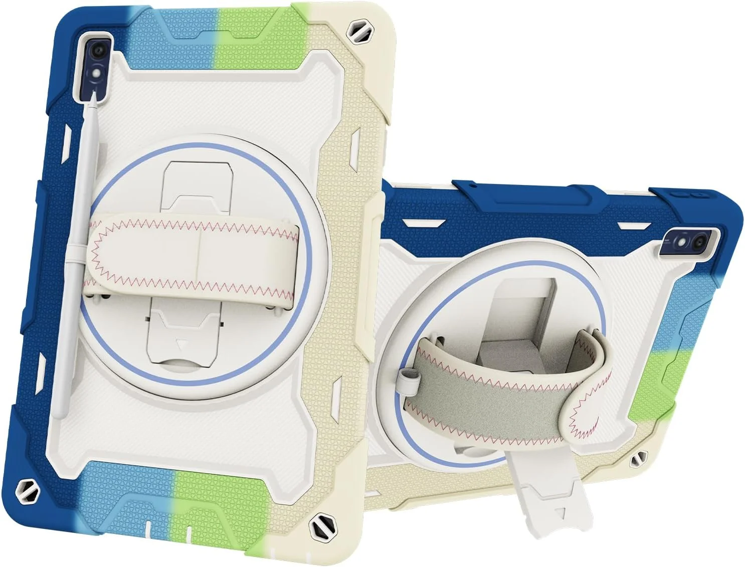 کیف تبلت nincyee برای Lenovo Tab M10 5G 10.61 اینچ 2023، کیف سیلیکونی رنگین کمانی مقاوم در برابر ضربه برای کودکان با نگهدارنده مداد، بند شانه، پایه تاشو چرخان، بند دستی