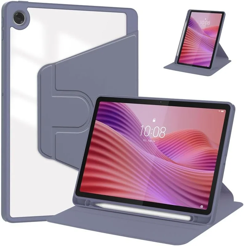 کاور Gruattreay سازگار با تبلت Lenovo Tab 10.1 اینچ 2025 (TB311FU)، کاور محافظ هوشمند چرخشی با جای قلم و حالت خواب/بیدار خودکار (بنفش)