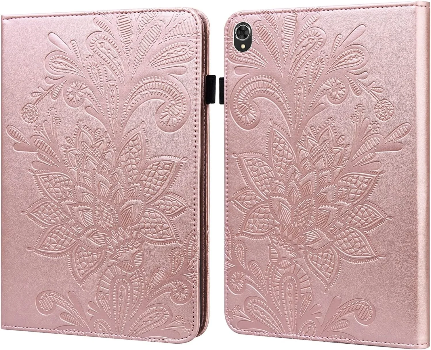 QIHANG SHIHUI Phone Cases Lace Flower Embossing Pattern Leather Tablet Case For Lenovo Tab K10(Blue)(Purple)(Brown)(Gold)(Green) (Color : Gold)