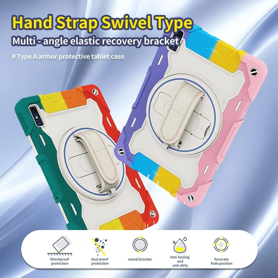 کیف تبلت nincyee برای Lenovo Tab M10 5G 10.61 اینچ 2023، کیف سیلیکونی رنگین کمانی مقاوم در برابر ضربه برای کودکان با نگهدارنده مداد، بند شانه، پایه تاشو چرخان، بند دستی