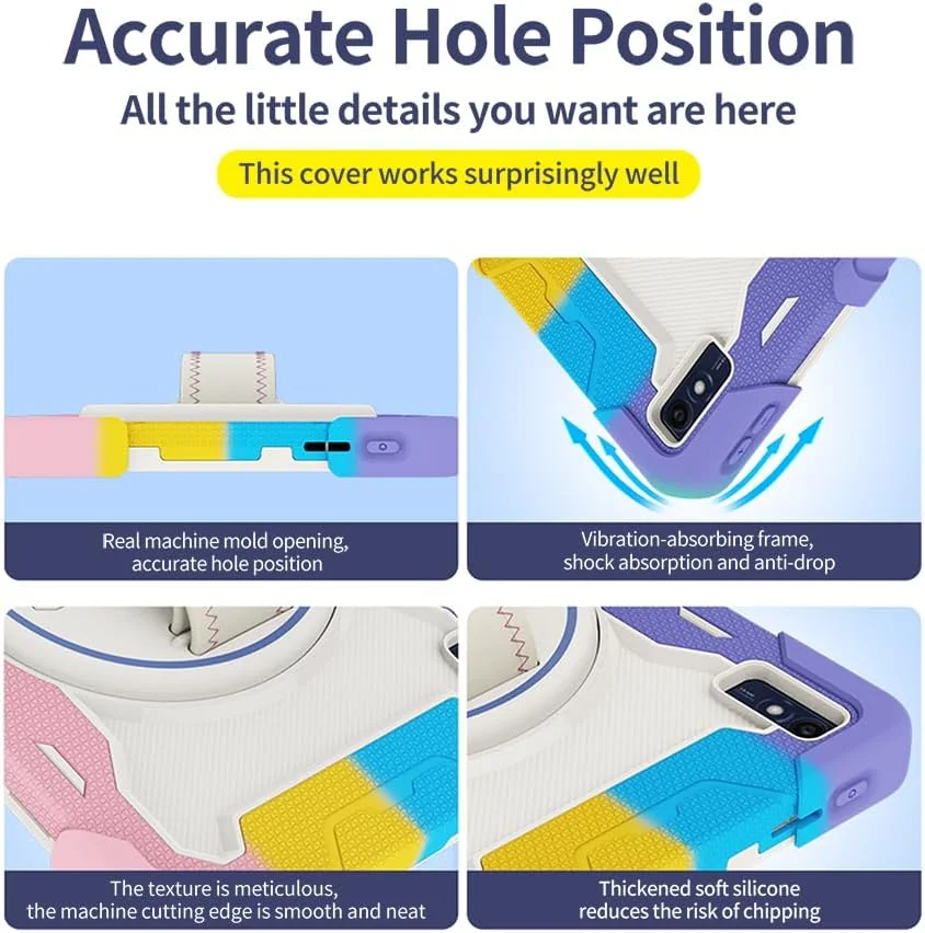 کیف تبلت nincyee برای Lenovo Tab M10 5G 10.61 اینچ 2023، کیف سیلیکونی رنگین کمانی مقاوم در برابر ضربه برای کودکان با نگهدارنده مداد، بند شانه، پایه تاشو چرخان، بند دستی