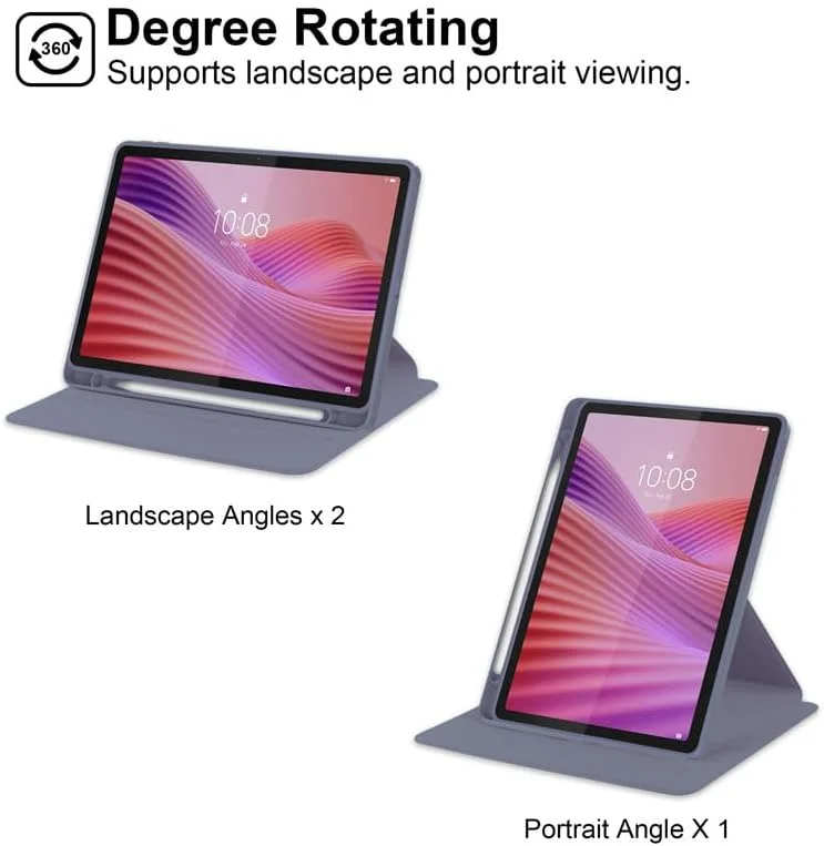 کاور Gruattreay سازگار با تبلت Lenovo Tab 10.1 اینچ 2025 (TB311FU)، کاور محافظ هوشمند چرخشی با جای قلم و حالت خواب/بیدار خودکار (بنفش)