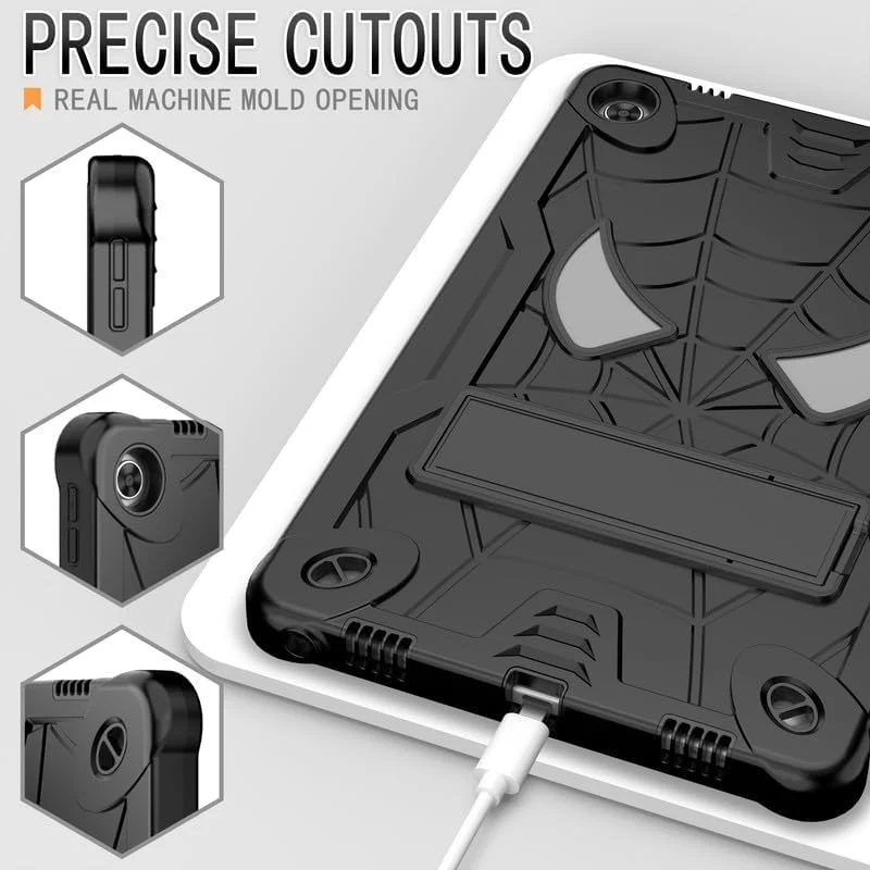 کیف تبلت لنوو M10 Plus نسل 3، 10.6 اینچ 2022، مدل TB-125F/TB-128F، مناسب کودکان، [دارای پایه تاشو] [بند شانه] [نگهدارنده قلم]، محافظت کامل 3 لایه، ضد ضربه، مشکی کامل